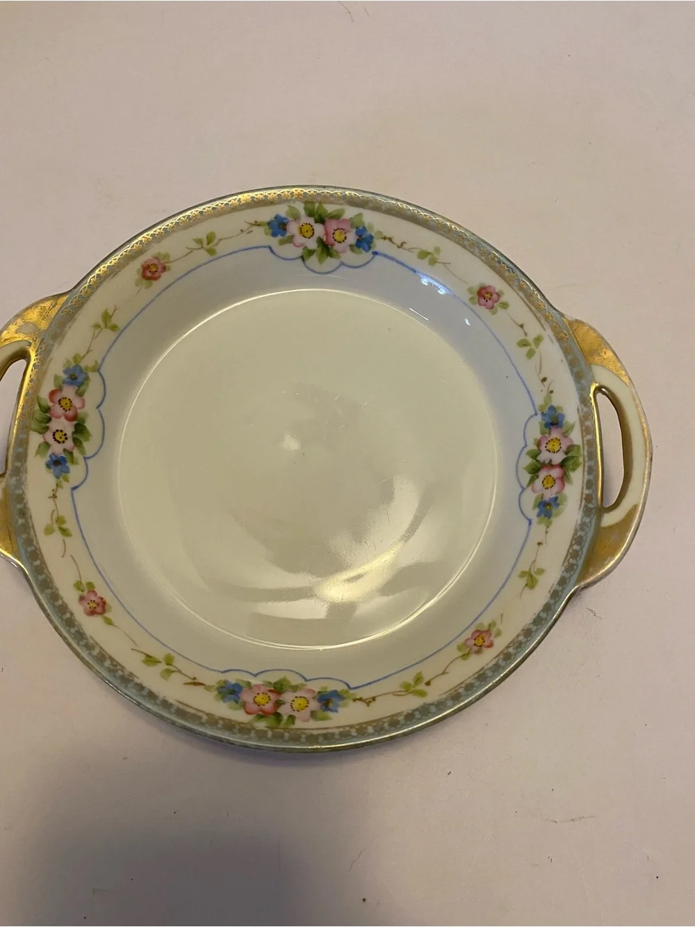 Nippon Porcelain Two Handle Salt/Teabag Dish-Hand Painted/Raised Gold Trim